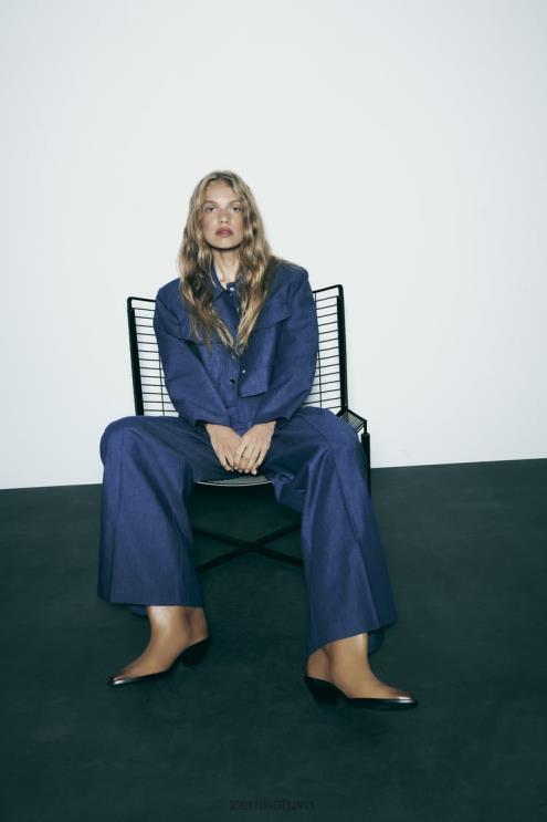 moterys Zara apkarpyta striukė ant pečių indigo apranga 4N4887