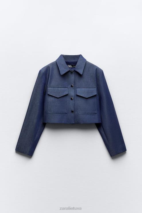 moterys Zara apkarpyta striukė ant pečių indigo apranga 4N4887