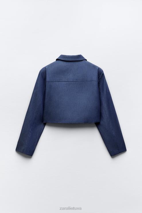 moterys Zara apkarpyta striukė ant pečių indigo apranga 4N4887