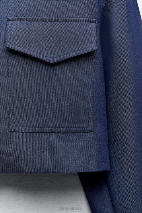 moterys Zara apkarpyta striukė ant pečių indigo apranga 4N4887