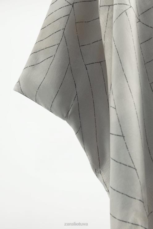 moterys Zara apverčiamas margintas kimono mėlyna/juoda apranga 4N488136