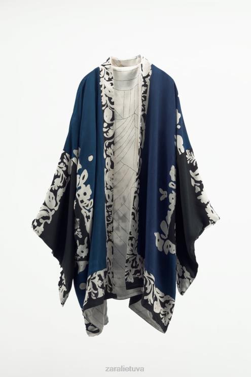 moterys Zara apverčiamas margintas kimono mėlyna/juoda apranga 4N488136
