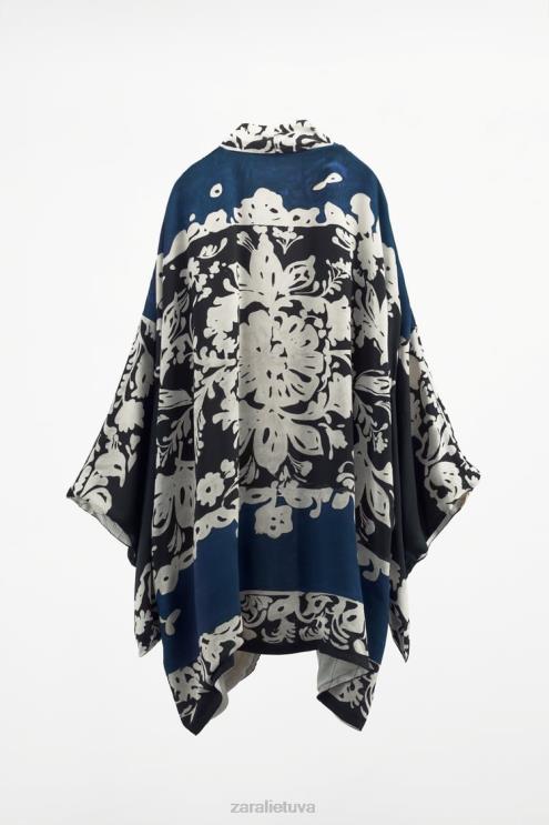 moterys Zara apverčiamas margintas kimono mėlyna/juoda apranga 4N488136