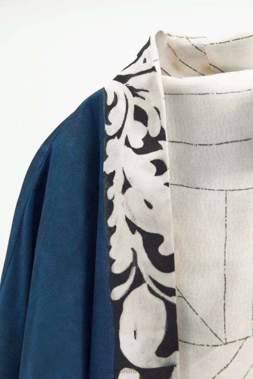 moterys Zara apverčiamas margintas kimono mėlyna/juoda apranga 4N488136