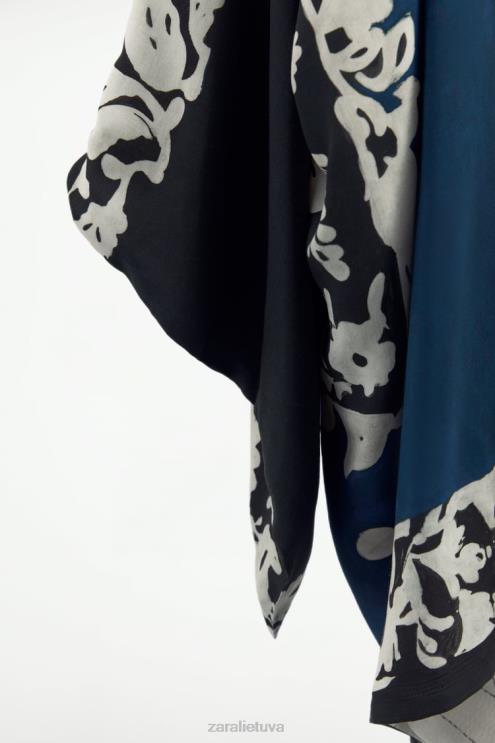 moterys Zara apverčiamas margintas kimono mėlyna/juoda apranga 4N488136