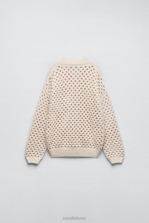 moterys Zara atvira megzta bomber striukė ekru apranga 4N488133