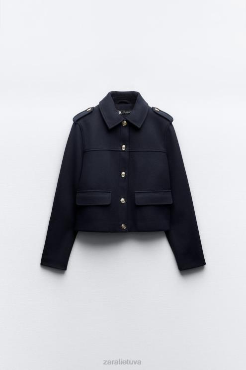 moterys Zara aukso spalvos mygtukų minkštas liečiamas striukė tamsiai mėlyna apranga 4N4884