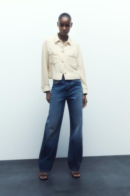 moterys Zara brangakmenių sagomis apkarpyta striukė ekru apranga 4N48880