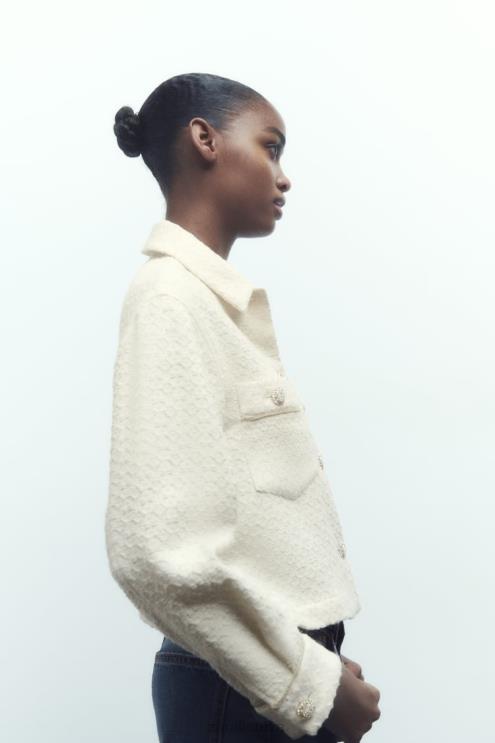 moterys Zara brangakmenių sagomis apkarpyta striukė ekru apranga 4N48880