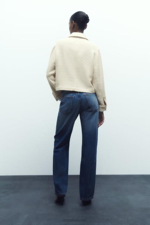 moterys Zara brangakmenių sagomis apkarpyta striukė ekru apranga 4N48880