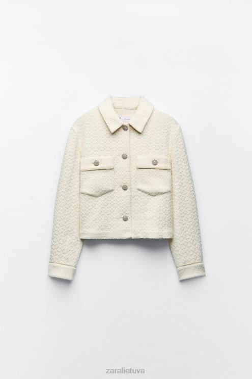 moterys Zara brangakmenių sagomis apkarpyta striukė ekru apranga 4N48880