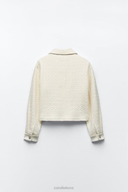 moterys Zara brangakmenių sagomis apkarpyta striukė ekru apranga 4N48880