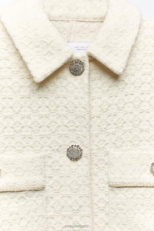 moterys Zara brangakmenių sagomis apkarpyta striukė ekru apranga 4N48880