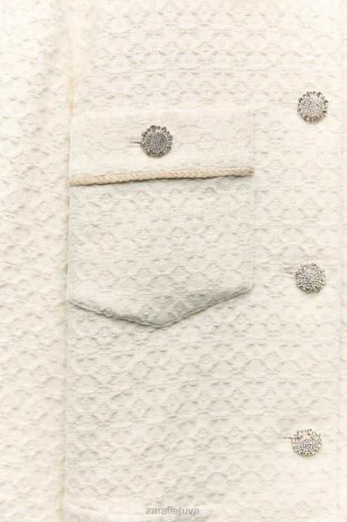 moterys Zara brangakmenių sagomis apkarpyta striukė ekru apranga 4N48880