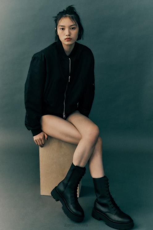 moterys Zara crop nailono bomber striukė juodas apranga 4N48815