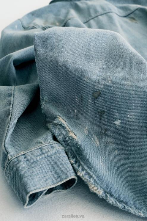 moterys Zara dažų purslai oversized trf džinsiniai marškinėliai mėlyna apranga 4N488110