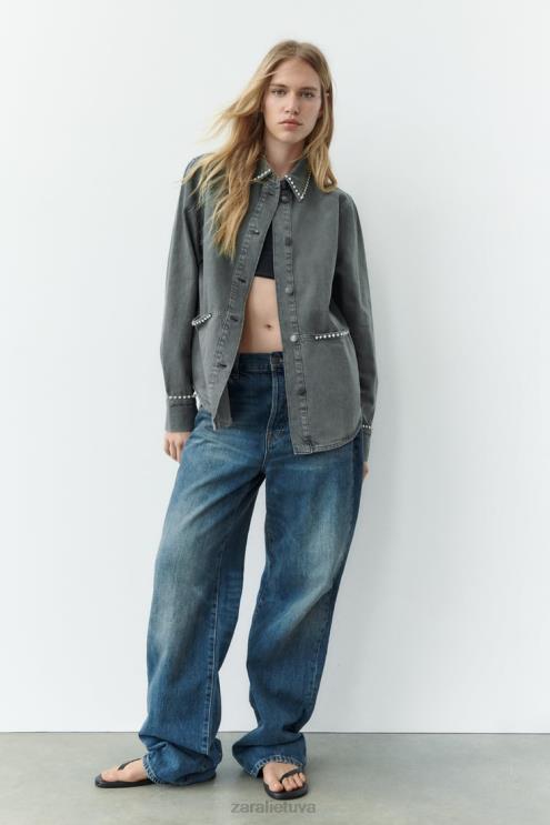 moterys Zara didelių gabaritų kalnų krištolo marškinėliai pilka apranga 4N48882