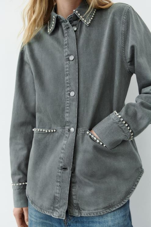 moterys Zara didelių gabaritų kalnų krištolo marškinėliai pilka apranga 4N48882