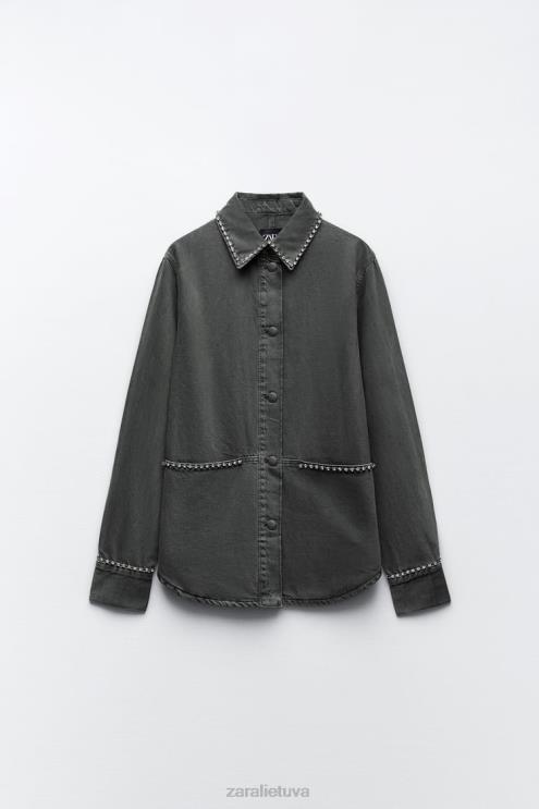 moterys Zara didelių gabaritų kalnų krištolo marškinėliai pilka apranga 4N48882