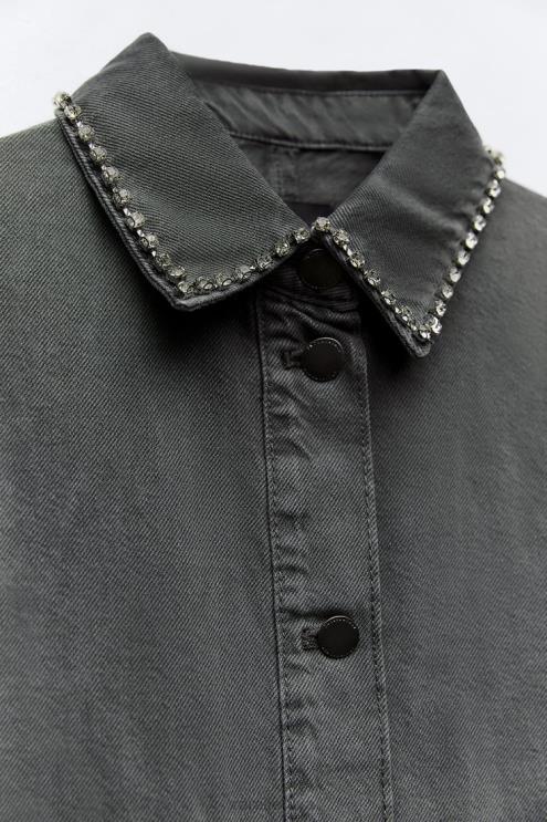 moterys Zara didelių gabaritų kalnų krištolo marškinėliai pilka apranga 4N48882