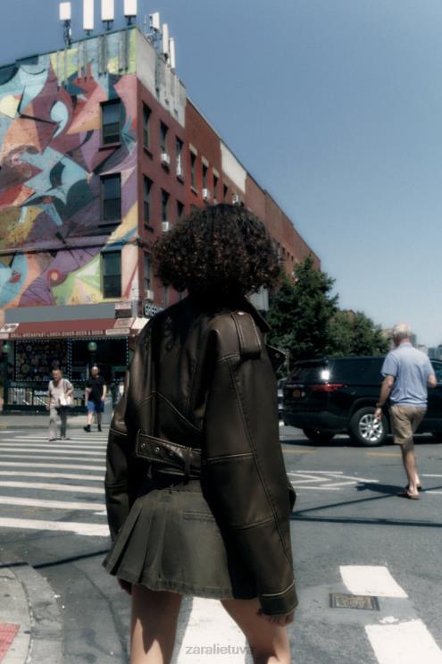 moterys Zara dirbtinės odos striukė anglis apranga 4N48829