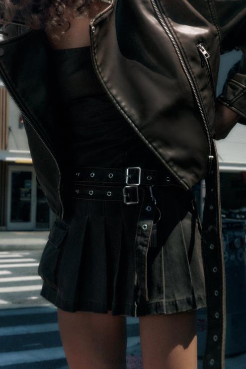 moterys Zara dirbtinės odos striukė anglis apranga 4N48829