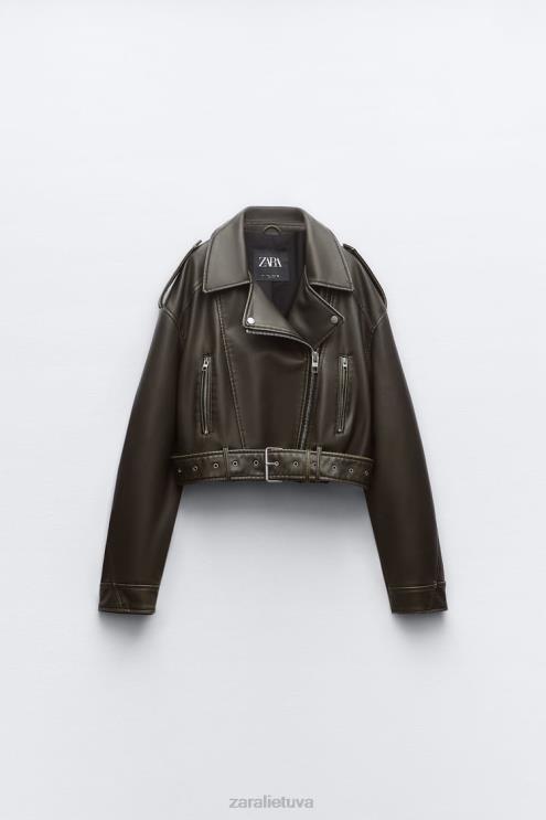 moterys Zara dirbtinės odos striukė anglis apranga 4N48829