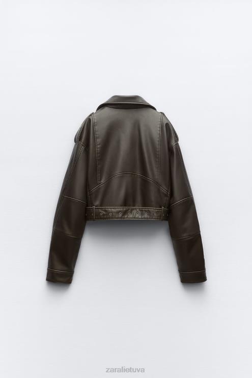 moterys Zara dirbtinės odos striukė anglis apranga 4N48829