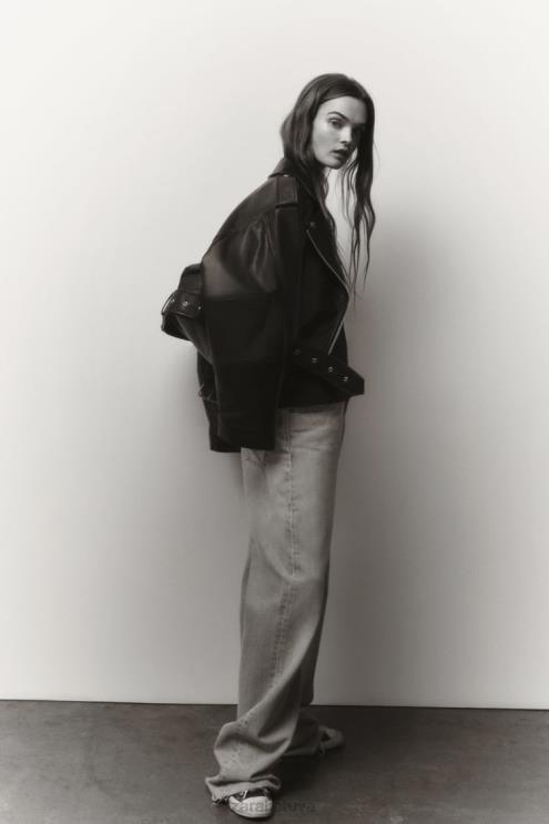 moterys Zara dirbtinės odos striukė juodas apranga 4N48848