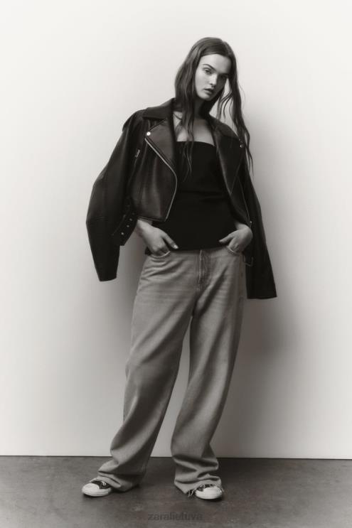 moterys Zara dirbtinės odos striukė juodas apranga 4N48848