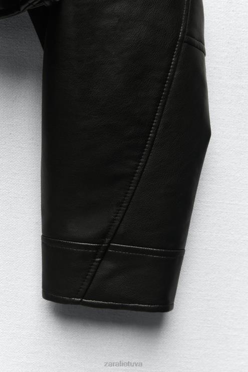moterys Zara dirbtinės odos striukė juodas apranga 4N48848
