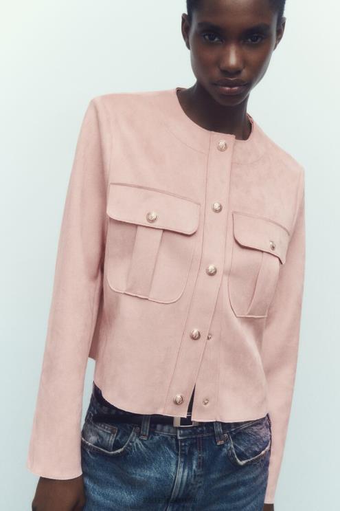 moterys Zara dirbtinės zomšos marškinėliai rožinis apranga 4N488117