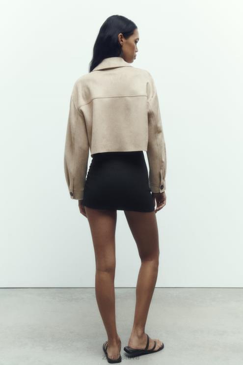 moterys Zara dirbtinės zomšos trumpa striukė audinė apranga 4N48875