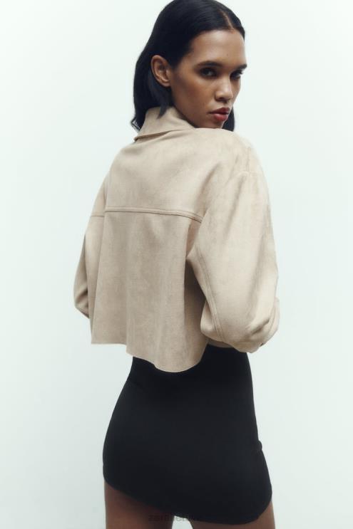 moterys Zara dirbtinės zomšos trumpa striukė audinė apranga 4N48875