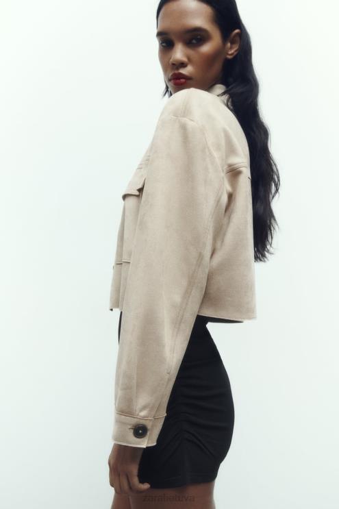 moterys Zara dirbtinės zomšos trumpa striukė audinė apranga 4N48875