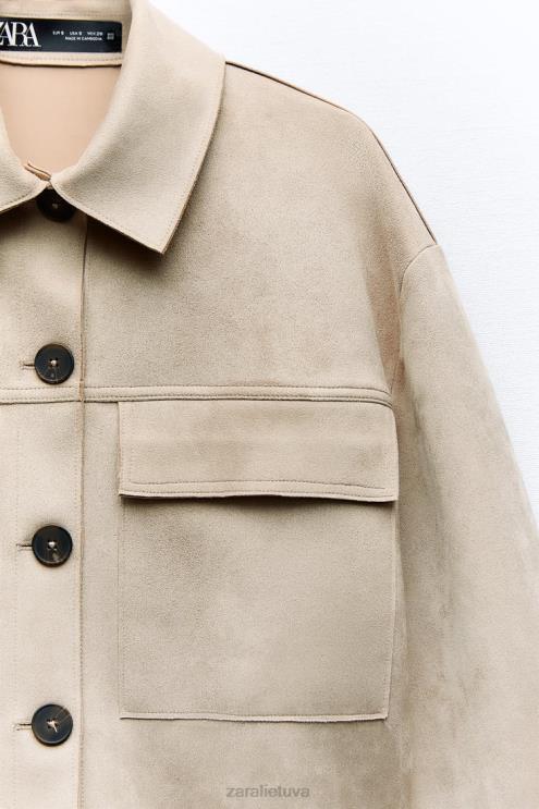 moterys Zara dirbtinės zomšos trumpa striukė audinė apranga 4N48875