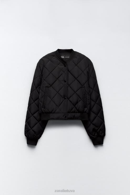 moterys Zara dygsniuotas apkarpytas bomber striukė juodas apranga 4N48846