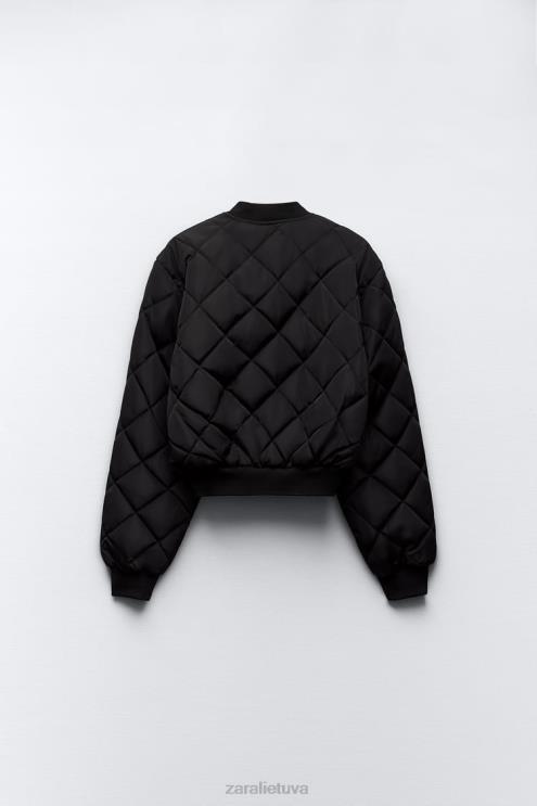 moterys Zara dygsniuotas apkarpytas bomber striukė juodas apranga 4N48846