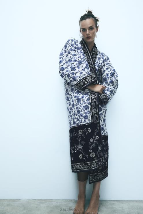 moterys Zara dygsniuotas gėlių kimono mėlyna apranga 4N48816
