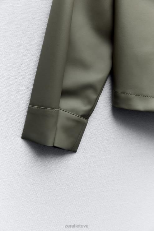 moterys Zara gumuotas lietpaltis su gobtuvu chaki apranga 4N488109