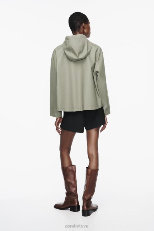 moterys Zara gumuotas lietpaltis su gobtuvu chaki apranga 4N488109
