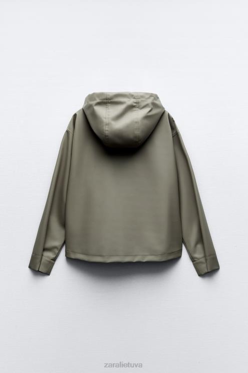 moterys Zara gumuotas lietpaltis su gobtuvu chaki apranga 4N488109