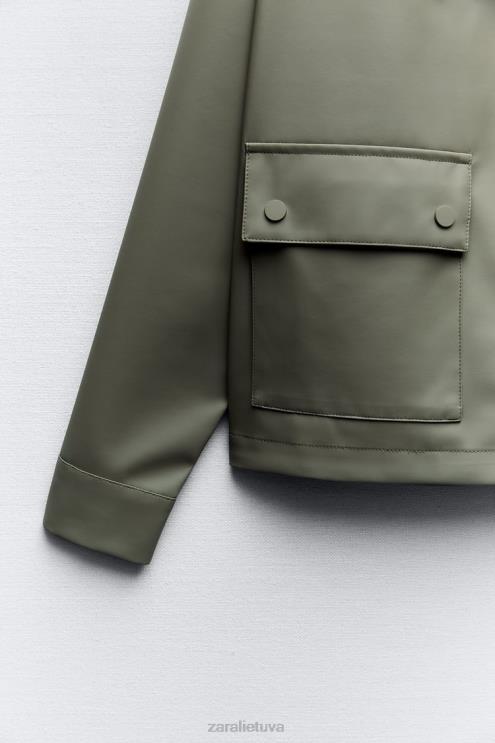 moterys Zara gumuotas lietpaltis su gobtuvu chaki apranga 4N488109