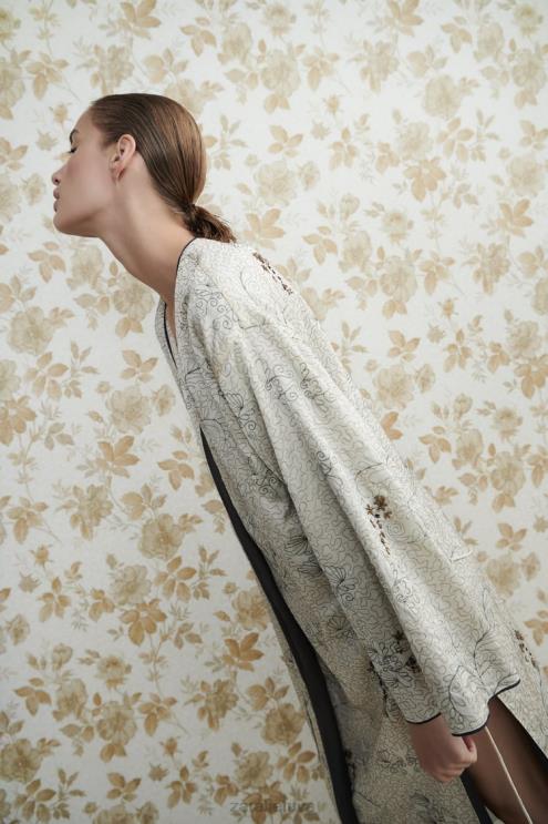 moterys Zara išsiuvinėtas margintas kimono austrių baltumo apranga 4N488132