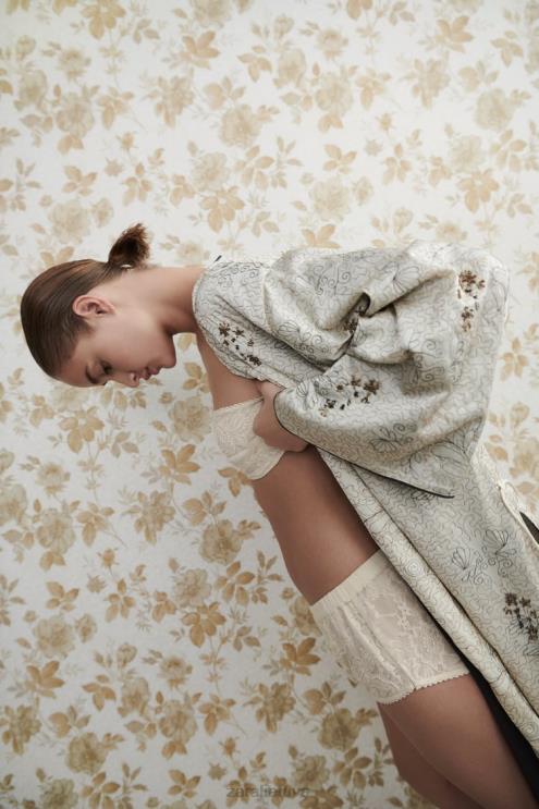 moterys Zara išsiuvinėtas margintas kimono austrių baltumo apranga 4N488132