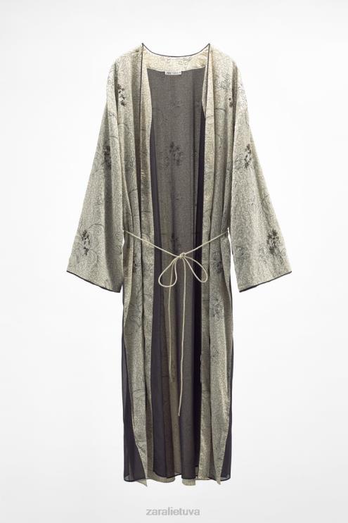 moterys Zara išsiuvinėtas margintas kimono austrių baltumo apranga 4N488132