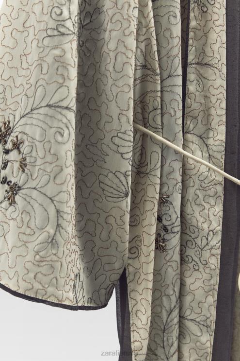 moterys Zara išsiuvinėtas margintas kimono austrių baltumo apranga 4N488132