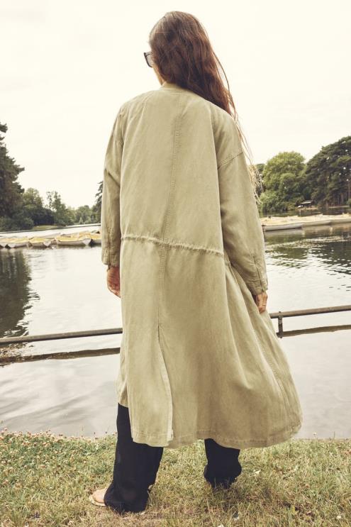 moterys Zara ilgas lininis paltas chaki apranga 4N48877