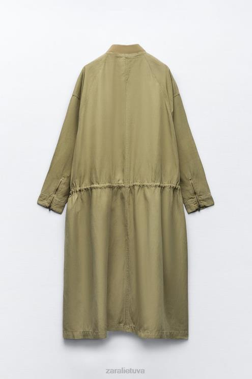 moterys Zara ilgas lininis paltas chaki apranga 4N48877