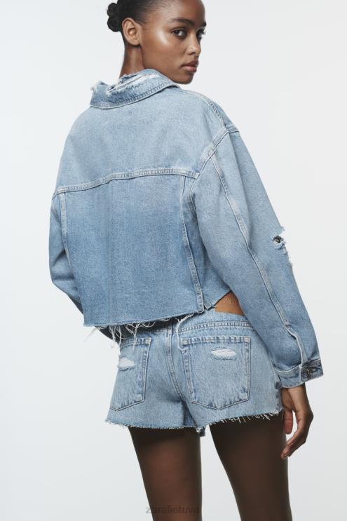 moterys Zara karpytas plėšytas z1975 džinsinis švarkas vidurio mėlyna apranga 4N48856